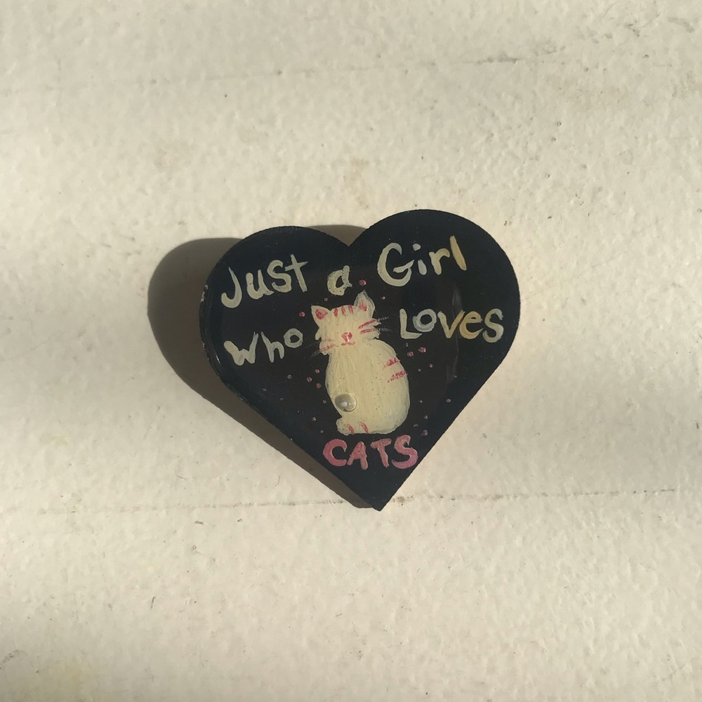 Just a Girl Who Loves Cats Heart Pin - Black